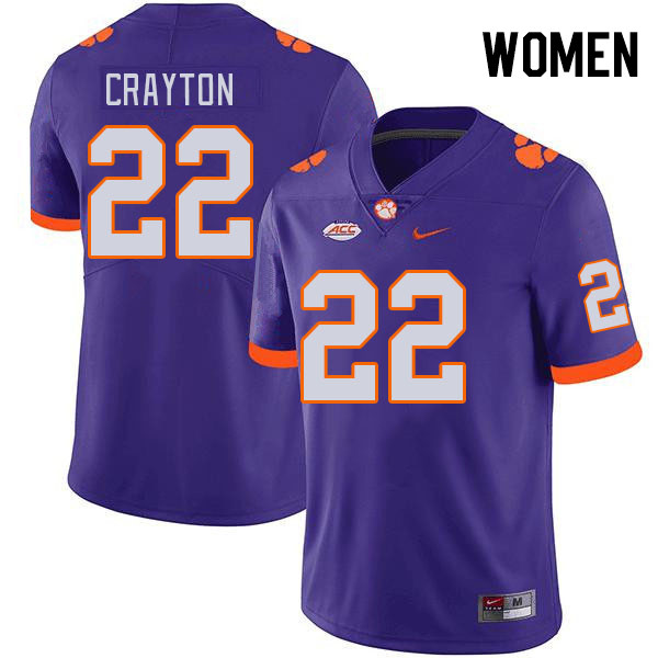 Women's Clemson Tigers Dee Crayton #22 College Purple NCAA Authentic Football Stitched Jersey 23WF30YV